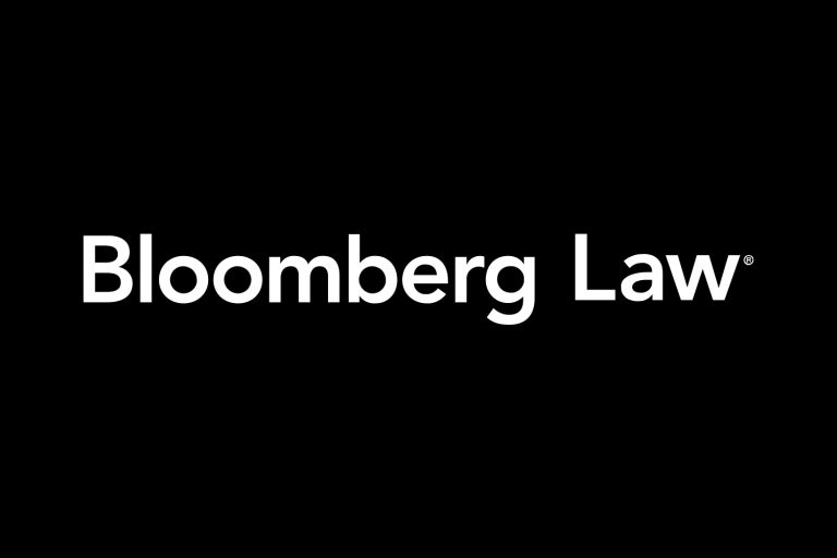 Bloomber Law logo - white fill - black background.